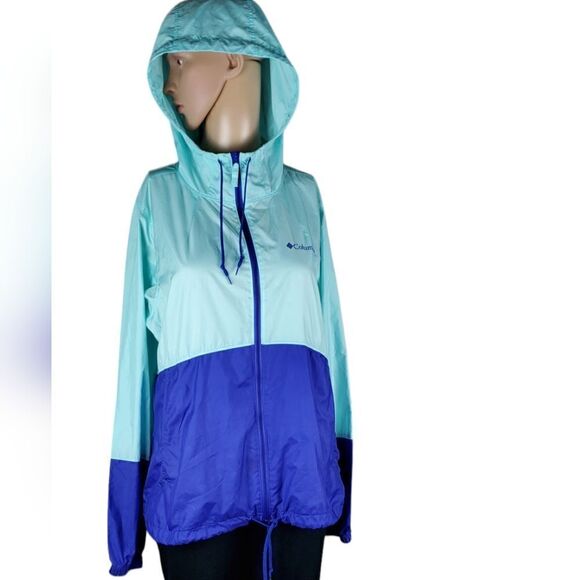 Columbia Mint Green & Blue Color Block Windbreaker, Size Medium - Picture 1 of 7